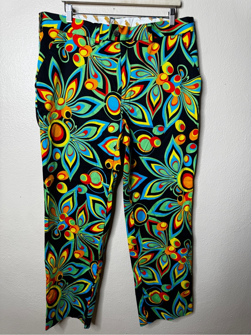 LoudMouth Golf Pants Men 40W Chino Swirls Shagadelic Black Heritage Stretch